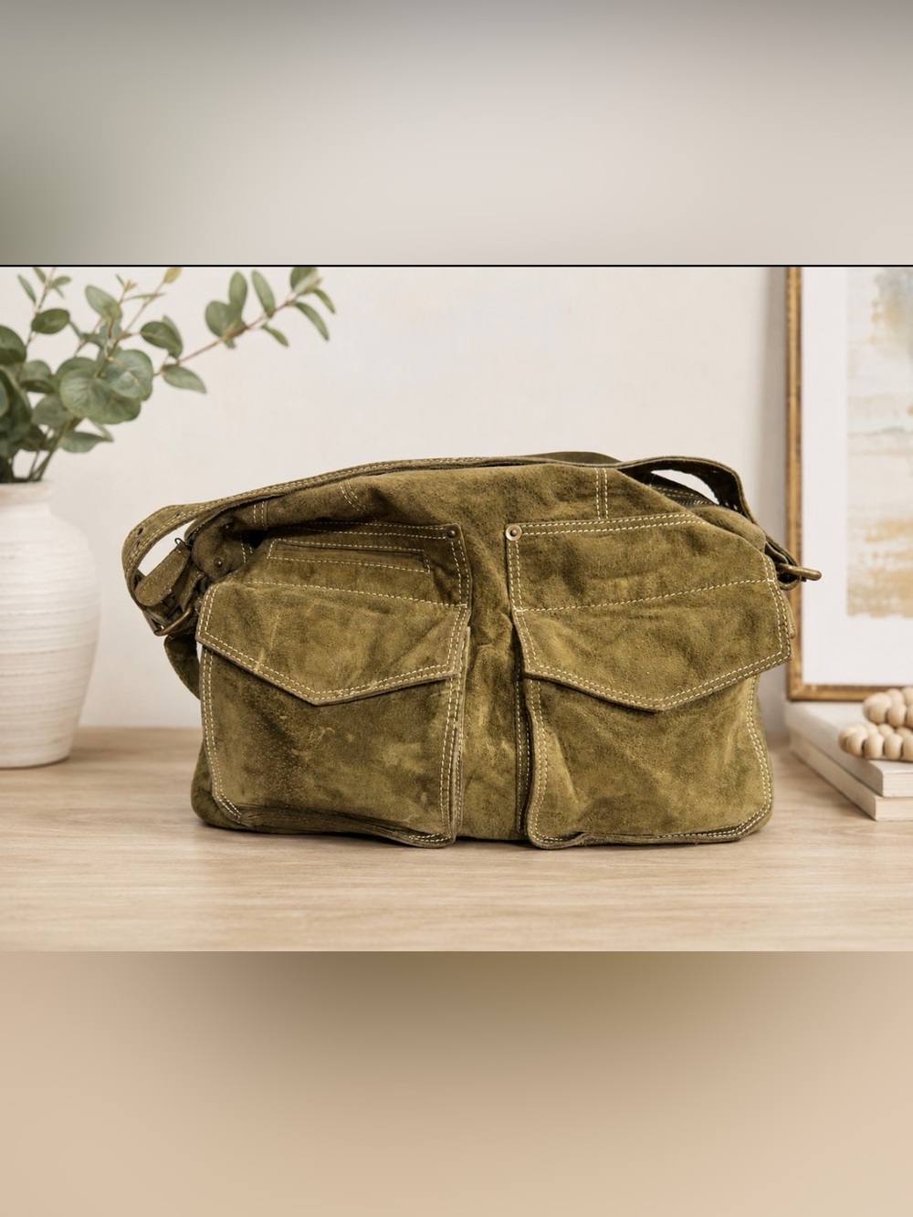 Chico's Olive Green Suede Shoulder Bag